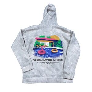 Abercrombie & Fitch Hoodie Girls 15/16 Gray Sweatshirt Beach Pool House Tie Dye